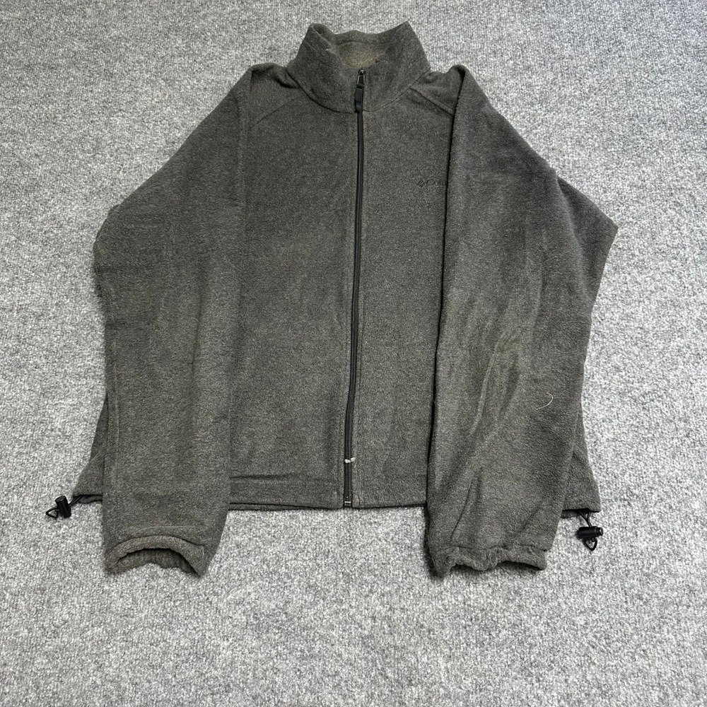 Columbia Fleece Jacket Womens XL Grey Full Zip Mock Neck Outdoor Drawstring Hem